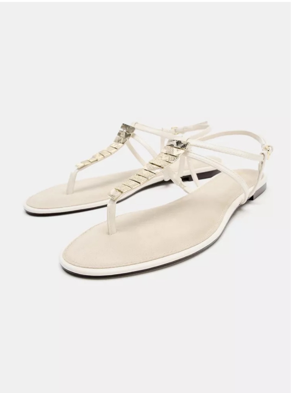 Zara Flat Suede Sandals with Gold Metallic Appliques - Picture 6 of 7